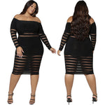 Plus Size Clothing for Women Off Shoulder Sexy Mesh See Through Dresses Long Sleeve Party Bodycon Dress Wholesale Dropshipping - Voluptuous Inc 