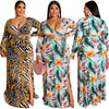 Fashionable Printed Wrap High Slit Dress - Voluptuous Inc 