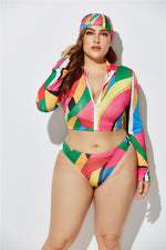 Zipper Tankini Scarf/cover-up 3 Piece Beach Set Swimsuit - Voluptuous Inc 