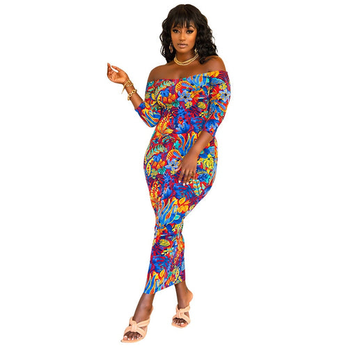 Floral Off Shoulder Bodycon Long Maxi Dress Plus Size - Voluptuous Inc 