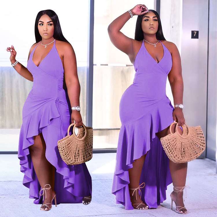 Dress Women Plus Size 4xl Wholesale Casual Elegant Party Outfits Solid Ruffle Hem Summer New Maxi Dresses for Women Dropshipping - Voluptuous Inc 