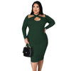 Plus Size Women Clothing 2021 Sexy Hollow Out Solid Bodycon Stretch Ribbing Elegant Evening Dress Fashion Wholesale Dropshipping - Voluptuous Inc 