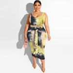 Wholesale Dropshpping Large Size New Design Fashion Women's Suit Tie-Dye Printing Tight Fashion Casual Long Skirt Two-Piece Suit - Voluptuous Inc 