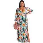 Fashionable Printed Wrap High Slit Dress - Voluptuous Inc 