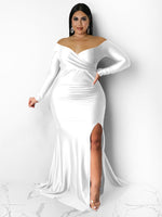Off Shoulder V Neck Birthday Maxi Dress Plus Size - Voluptuous Inc 