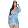 5xl 4xl Plus Size Women Clothing New Solid Color Sexy Deep v Neck Long Sleeved Slim Sequin Evening Dress Wholesale Dropshipping Plus Size - Voluptuous Inc 