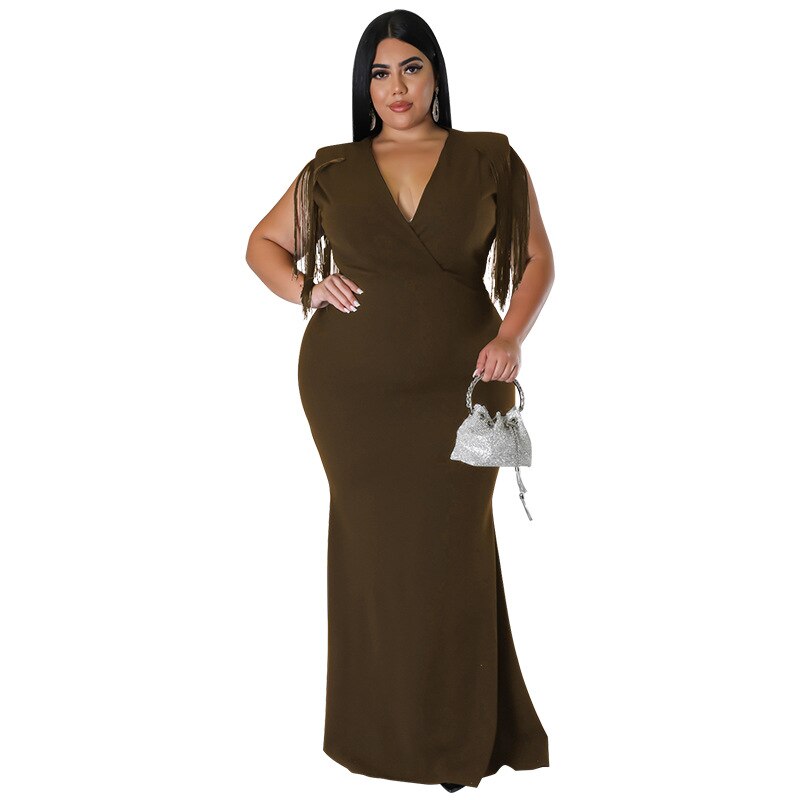 Tassel Evening Maxi Dress Plus Size - Voluptuous Inc 