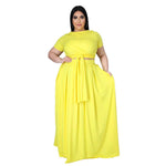 Plus Size Outfits for Women 4xl 5xl Fashion Round Collar Solid Color Bandage Swing Two Piece Set Skirts Wholesale Dropshipping - Voluptuous Inc 