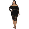 Plus Size Clothing for Women Off Shoulder Sexy Mesh See Through Dresses Long Sleeve Party Bodycon Dress Wholesale Dropshipping - Voluptuous Inc 
