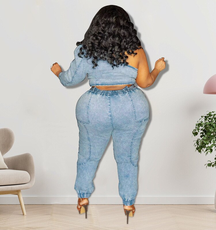 Amazon.com: Jumper Suit for Women Plus Size Women's Sexy Slim Denim Long  Jumpsuit Deep V Neck Denim Puff Sleeves Belted (Blue, XL) : Clothing, Shoes  & Jewelry