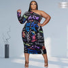 Dress Plus Size Women Clothing Letter Print Sexy Single Sleeve Bodycon Stretch Maxi Dresses Fall Clothes Wholesale Dropshipping Plus Size - Voluptuous Inc 