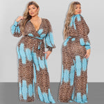 Jumpsuit Plus Size Clothing Fall Clothes for Women v Neck  Leopard Print Wide Leg Elegant Fashion Outfit Wholesale Dropshipping Plus Size - Voluptuous Inc 