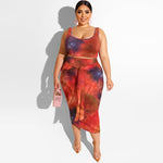 Wholesale Dropshpping Large Size New Design Fashion Women's Suit Tie-Dye Printing Tight Fashion Casual Long Skirt Two-Piece Suit - Voluptuous Inc 