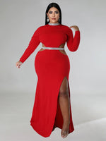 Cut Out Sequins Trim High Split Elegant Maxi Dress Plus Size - Voluptuous Inc 